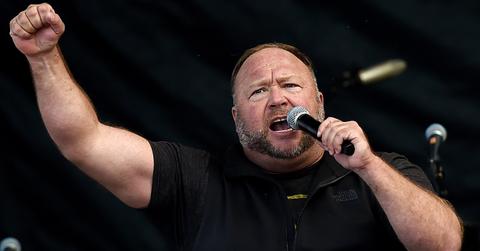 Alex Jones at a Trump rally in 2020