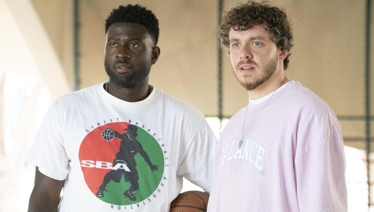 Sinqua Walls and Jack Harlow star as Kamal and Jeremy in 'White Man Can't Jump'