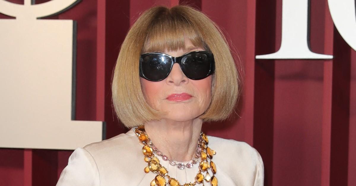 Anna Wintour posing for a press photo in gorgeous dress