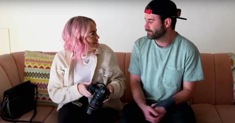 Becca and Austin sit on a couch on MAFS