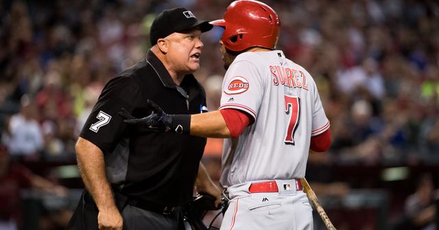 Eugenio Suarez arguing with an ump after being ejected in 2017