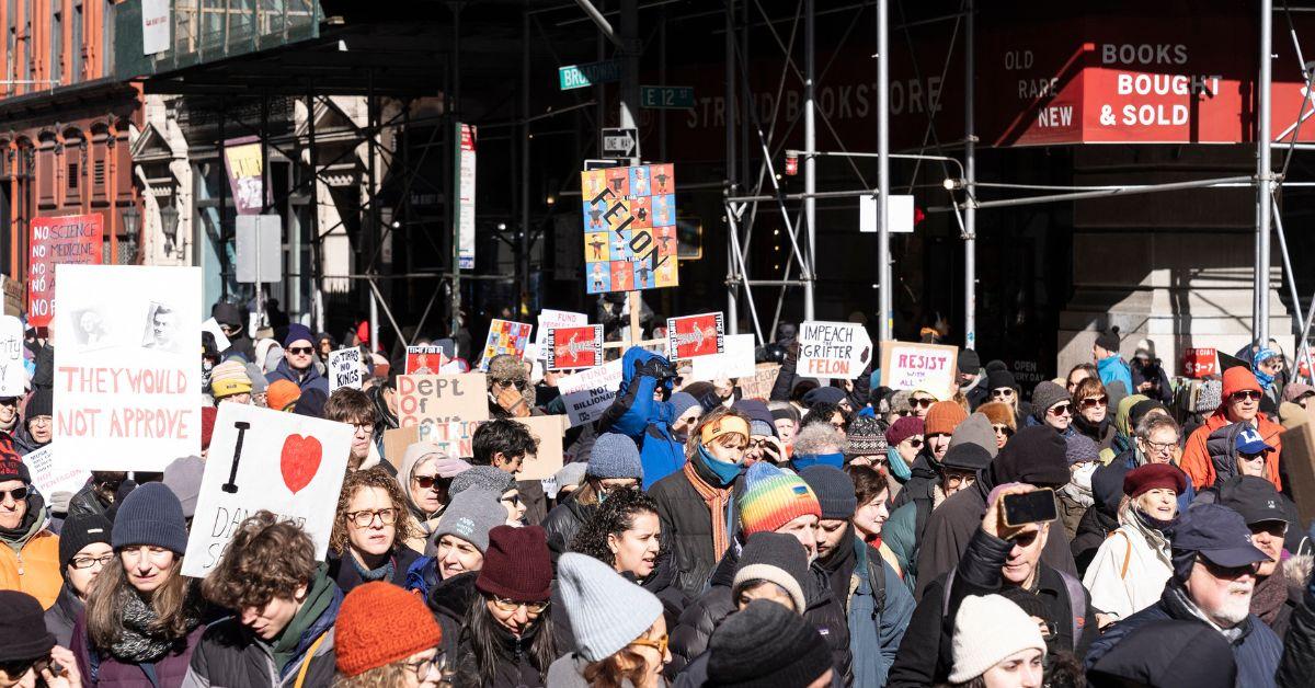 Protesters gathered in New York City on Feb. 17. 