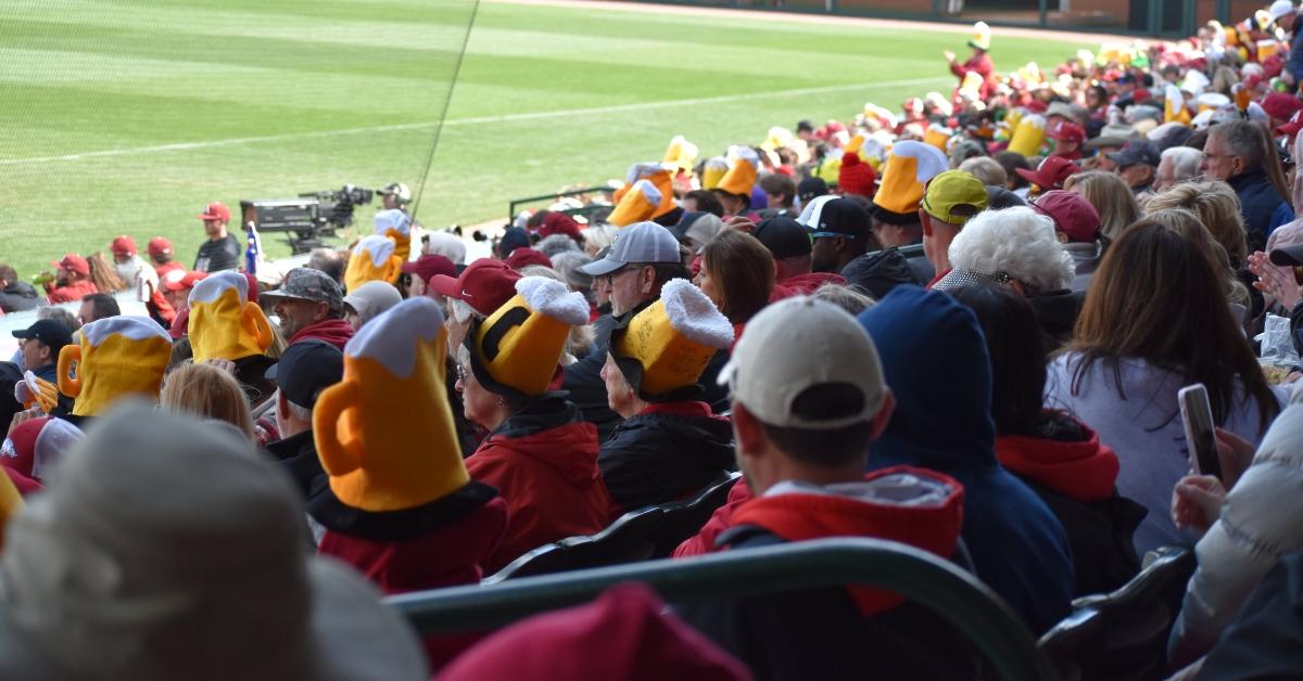 Arkansas fans with beer hats