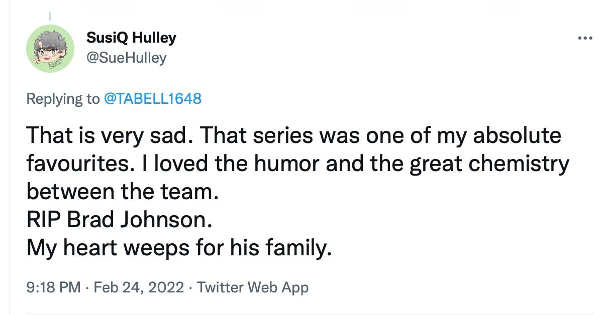 A tweet about Brad Johnson's passing