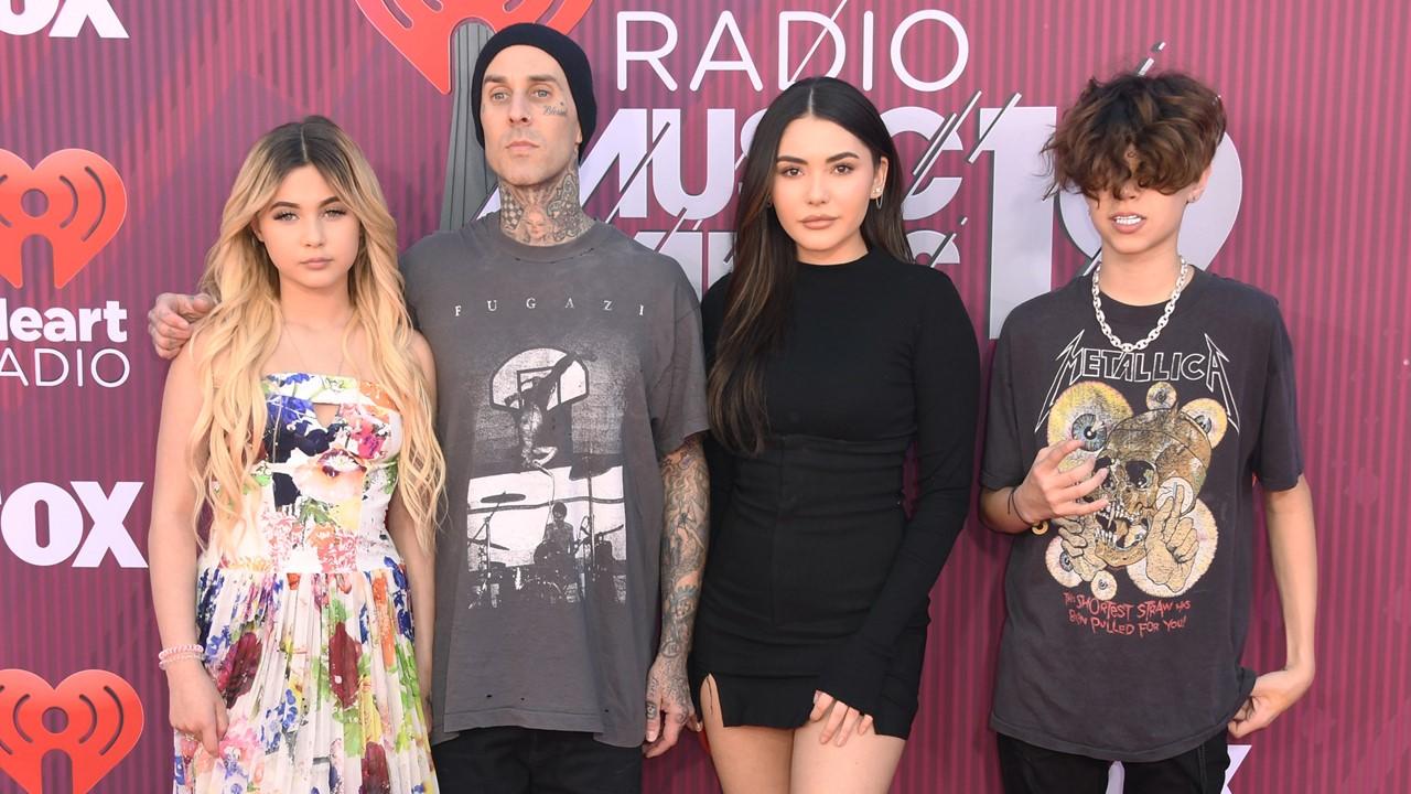 Alabama Barker, Travis Barker, Atiana De La Hoya, and Landon Barker at the iHeartRadio Music Awards on March 14, 2019