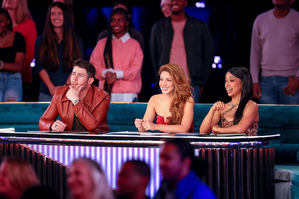 Nick Jonas, Shakira, and Liza Koshy as the creators on 'Dancing with Myself.'