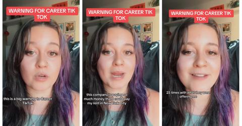 A woman warns influencers about an AI scam