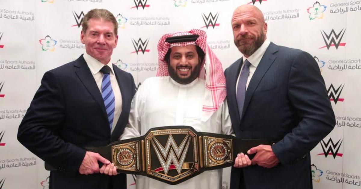 Vince McMahon, Turki bin Abdel Muhsin Al-Asheik, and Triple H in 2018