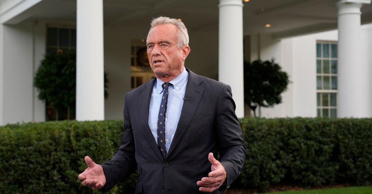Robert F. Kennedy doing an interview on the White House lawn.