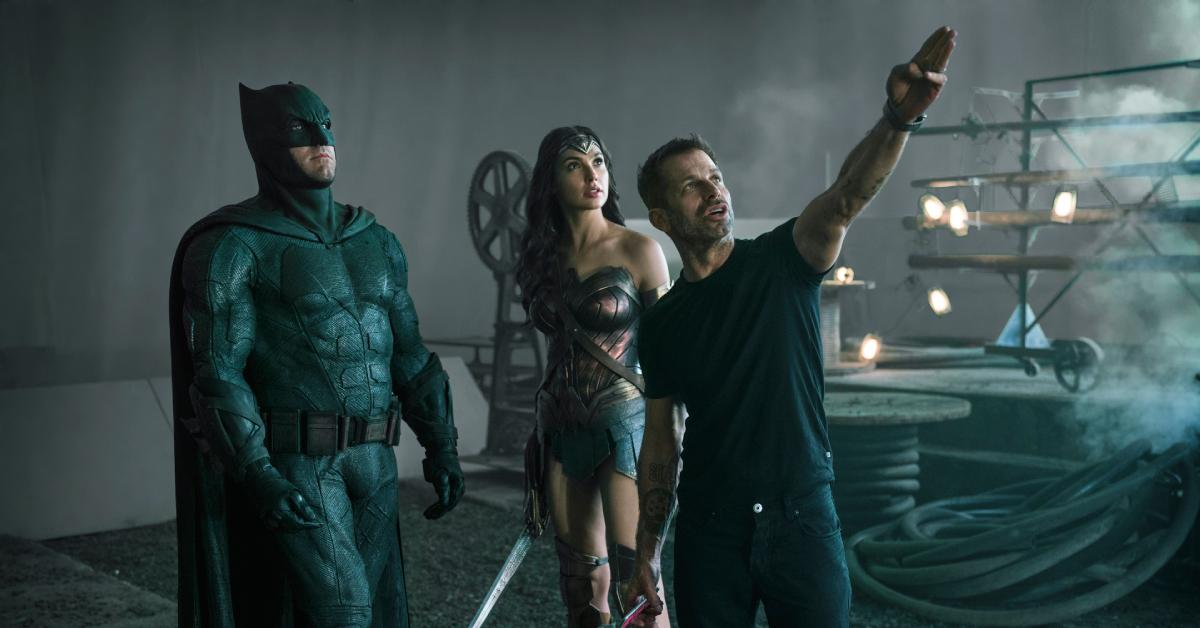 Ben Affleck and Gal Gadot with director Zack Snyder on the set of 'Zack Snyder’s Justice League'