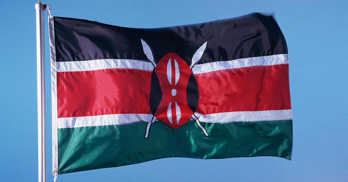 A Kenyan flag billowing in the wind. 