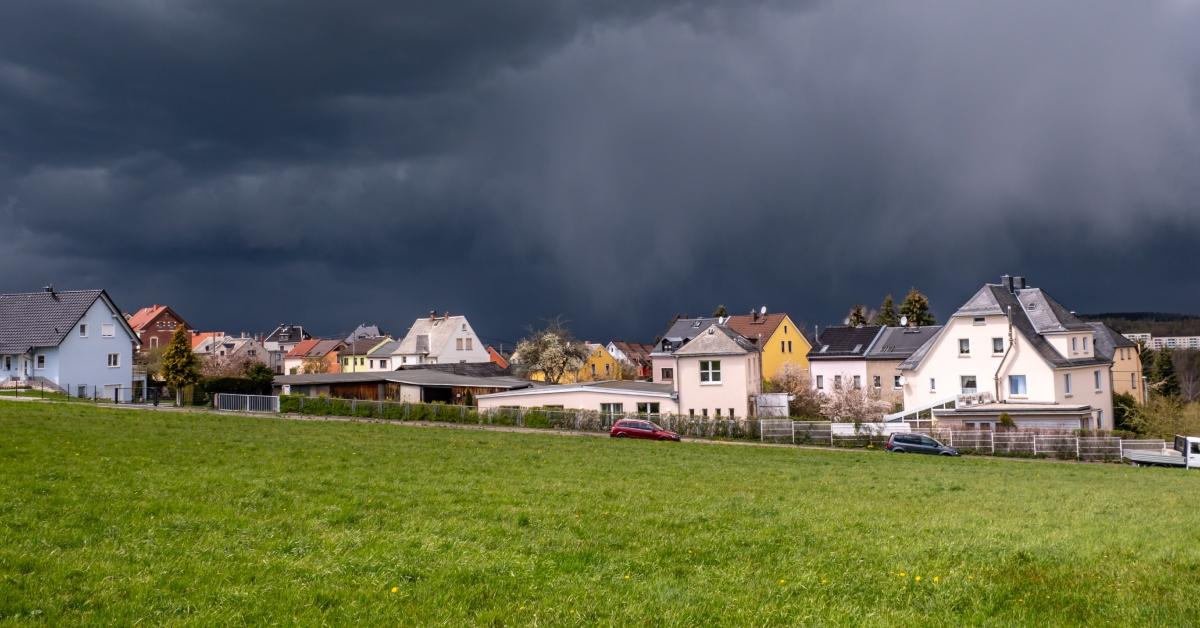 storm cloud over village