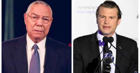 (L-R): Colin Powell; Pete Hegseth