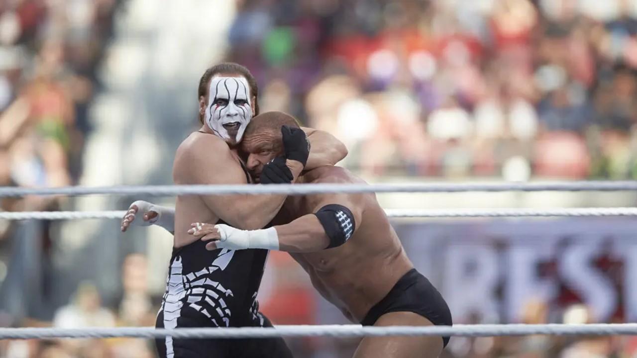 Sting and Triple H at WrestleMania in 2015