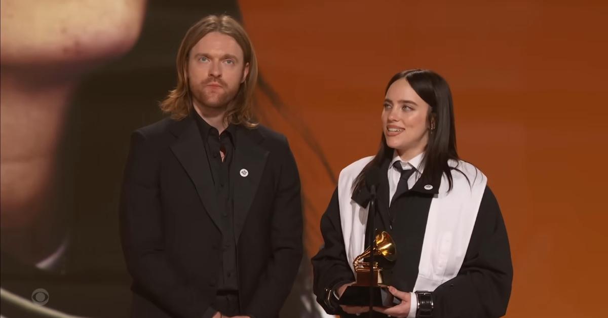 (l-r): Finneas O'Connell and Billie Eilish onstage at the Grammys