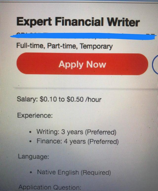 financial writer job listing