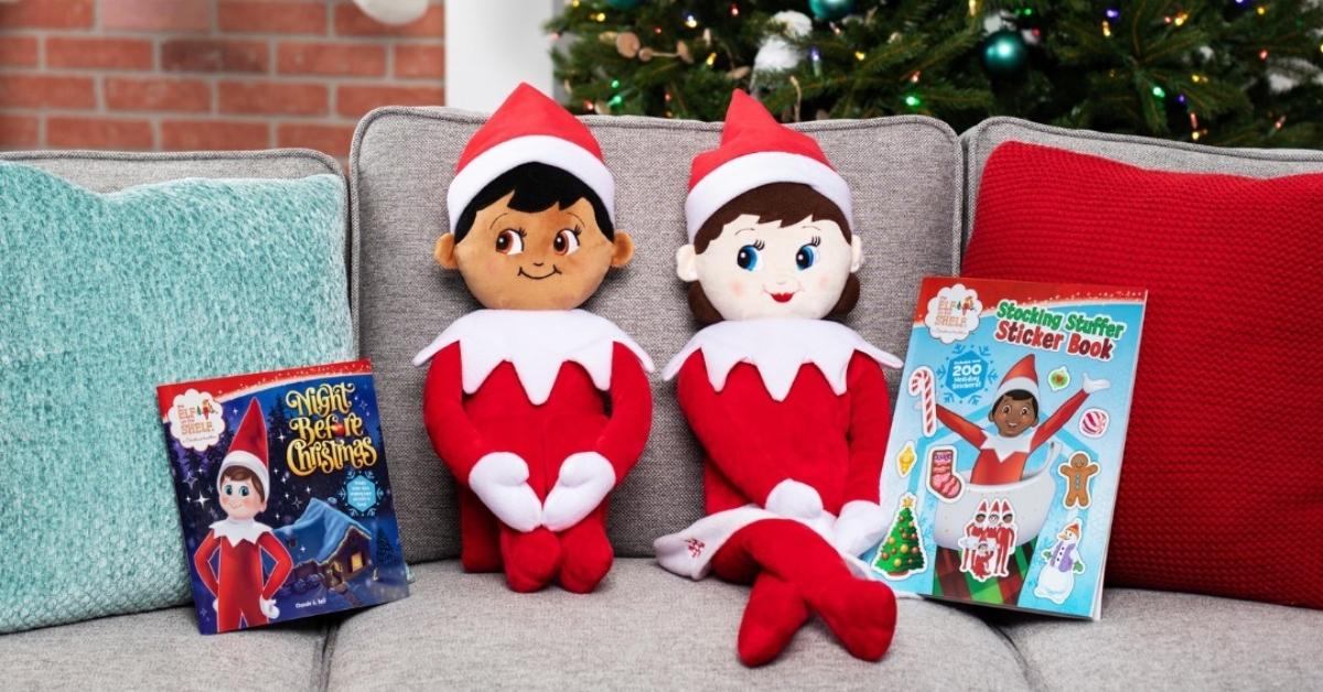 Elf on the Shelf dolls on a couch