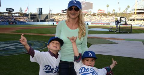 Britney Spears, Jayden Federline, and Sean Federline at an LA Dodgers game