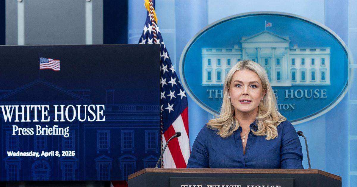 Karoline Leavitt briefing the press on April 8. 