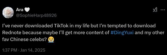 A tweet about RedNote and TikTok