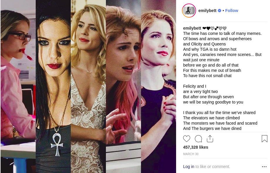 felicity arrow instagram farewell