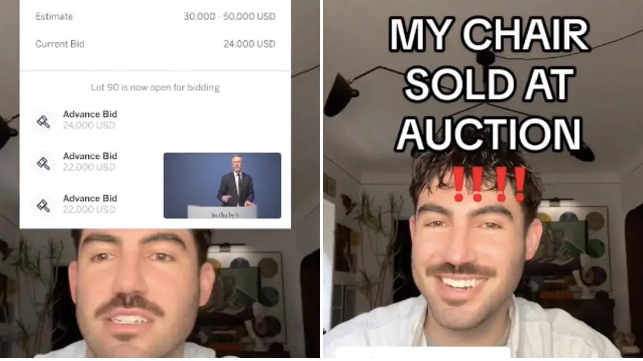 Justin Miller discussing his purchase of a $50 chair that was then sold at auction