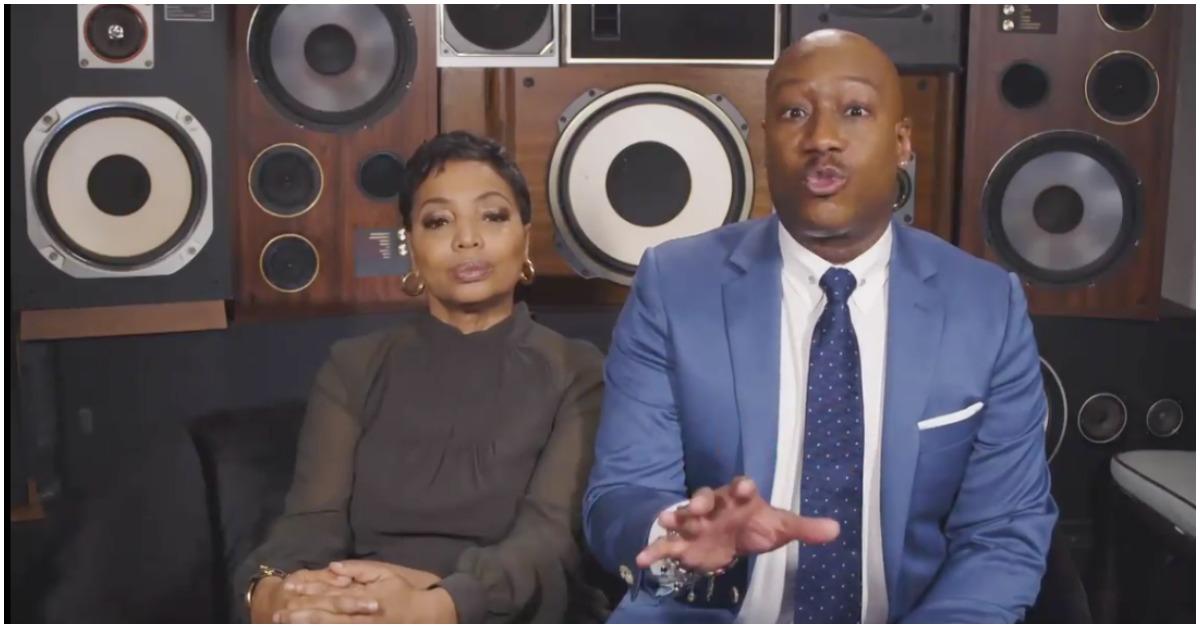 (l-r): Judge Lynn Toler and Dr. Ish Major filming an episode of 'Marriage Boot Camp' 