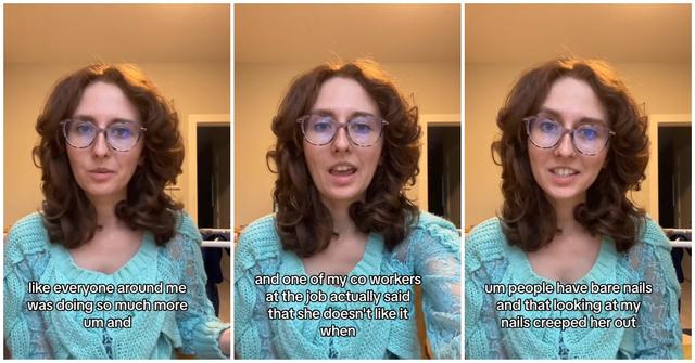 (l-r): A woman talking about beauty standards at her former workplace