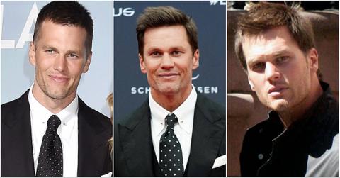 Side by side collage of Tom Brady's face over the years