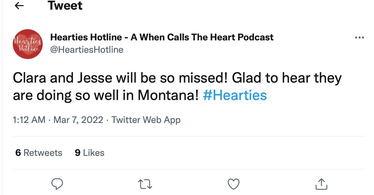 A tweet about Jesse' and Clara's departure