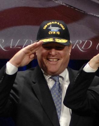 John "Jack" Gardner Ford at a ceremony where a model of the USS Gerald R Ford was unveiled.