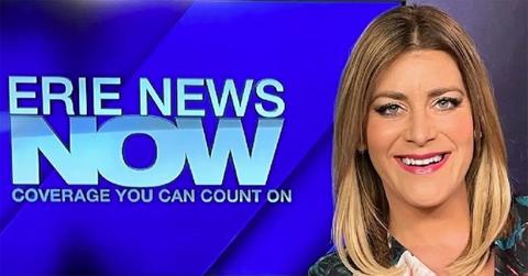 Emily Matson next to a TV that says Erie News Now.