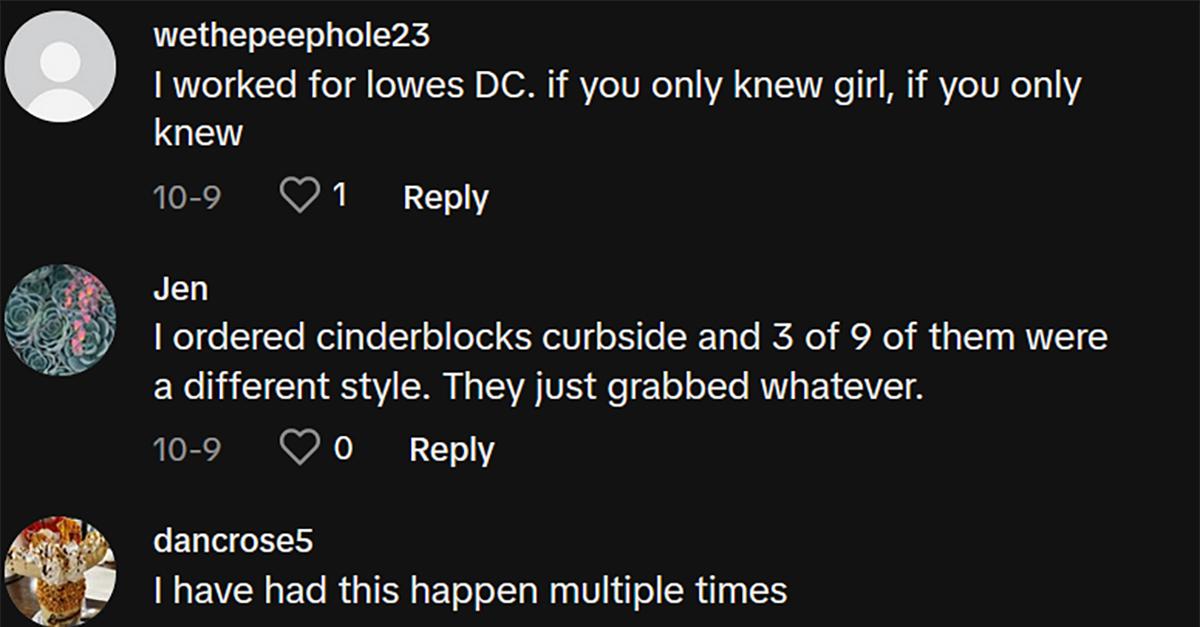 TikTok comments about lowe's curbside pickup damage