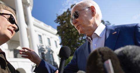 U.S. President Joe Biden answers a question from Fox News correspondent Peter Doocy.