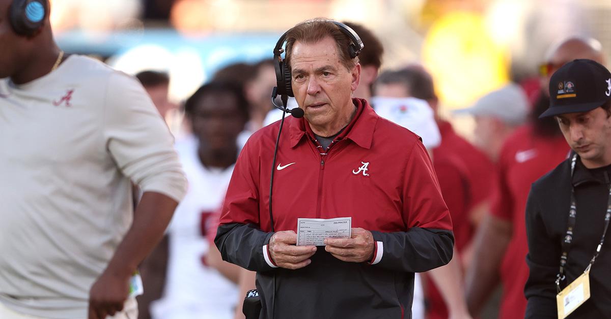 Nick Saban coaching during the Rose Bowl in 2024. 