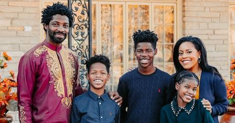 (l-r): Sheinelle Jones's husband, Uche Ojeh, son Uche, Jr., son Kayin, daughter Clara, and Sheinelle Jones