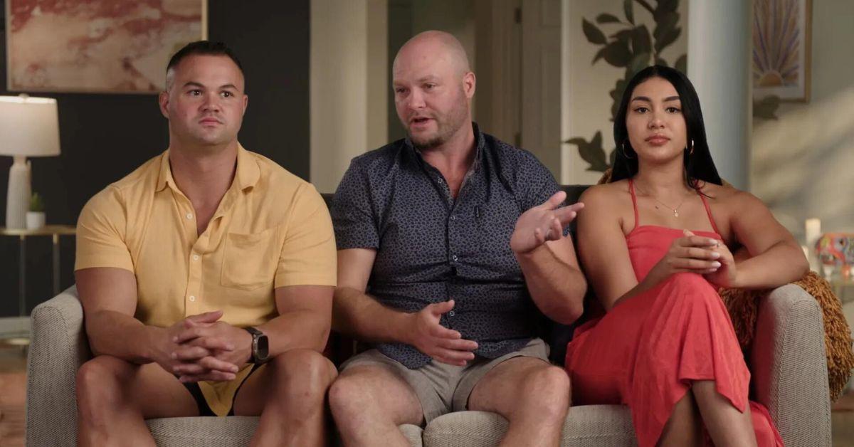 Patrick Mendes, John McManus, and Thais Ramone seated on the interview couch on '90 Day Fiancé: Happily Ever After'