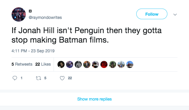 twitter jonah hill batman penguin riddler