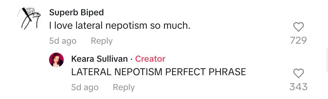 tiktok comment nepotism siblings better than nepo babies