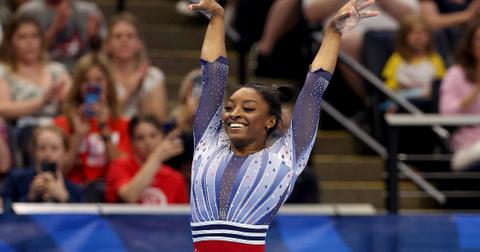 Simone Biles competes in the floor exercise on Day Two of the 2024 U.S. Olympic Team Gymnastics Trials at Target Center on June 28, 2024 in Minneapolis, Minnesota. (Photo by Elsa/Getty Images)