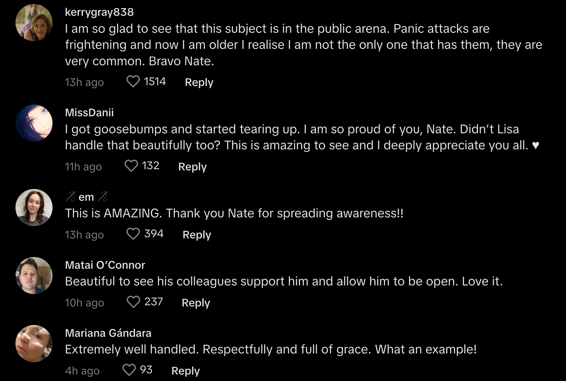 TikTok comments about weatherman Nate Byrn of ABC News Australia who had a panic attack live on air