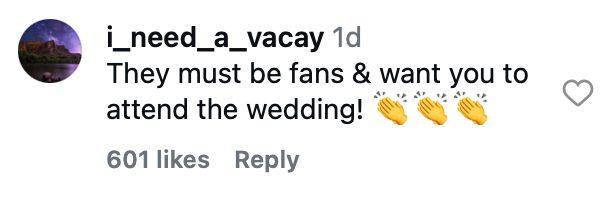 Comment on woman sharing that she got invited to a complete stranger's wedding via mail.