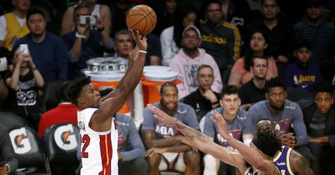 Jimmy Butler shoots the ball during a game against the Lakers.