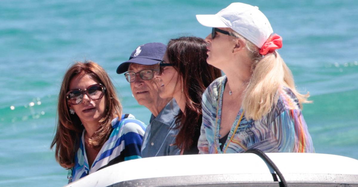 Bill Gates and Paula Hurd are seen arriving at Club 55 in Saint Tropez on Aug. 5, 2023.