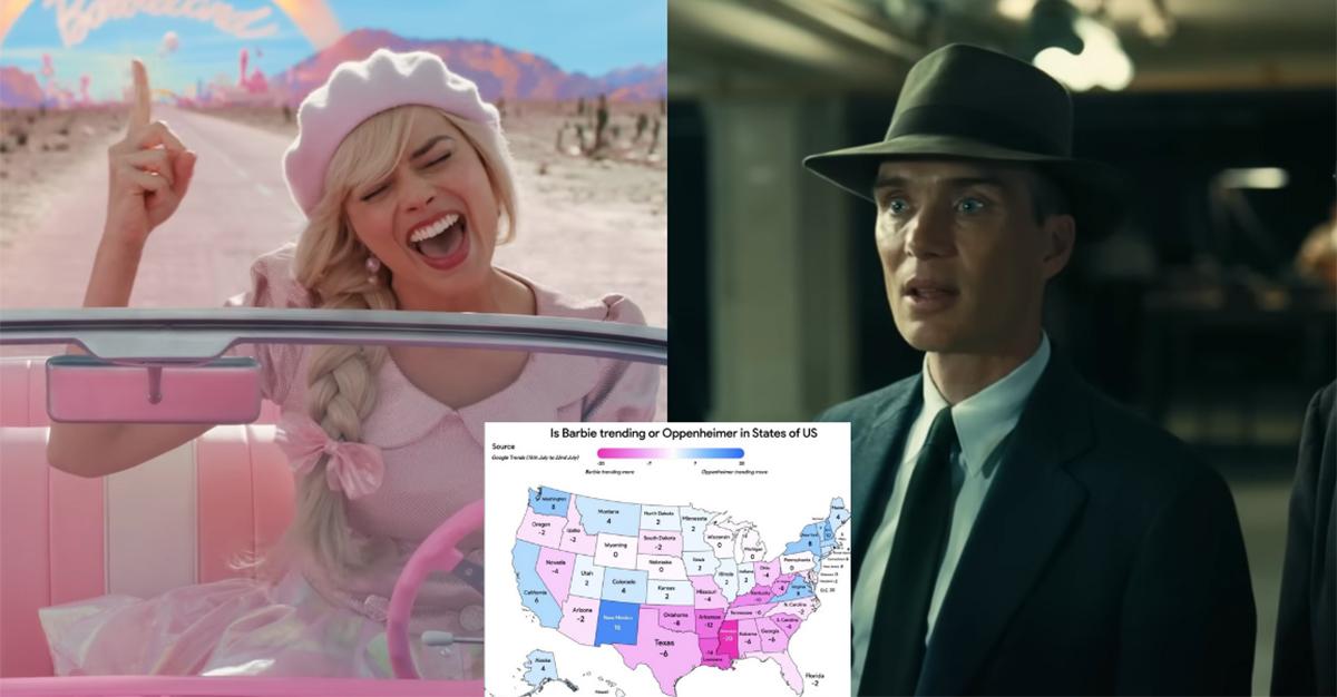 'Barbie' vs. 'Oppenheimer' map