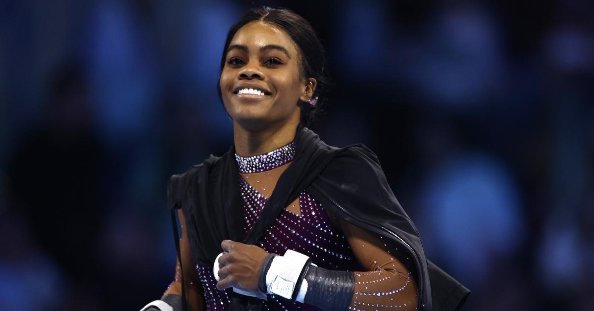  Gabby Douglas looks on prior to the 2024 Core Hydration Classic at XL Center on May 18, 2024 in Hartford, Connecticut. (Photo by Tim Nwachukwu/Getty Images)