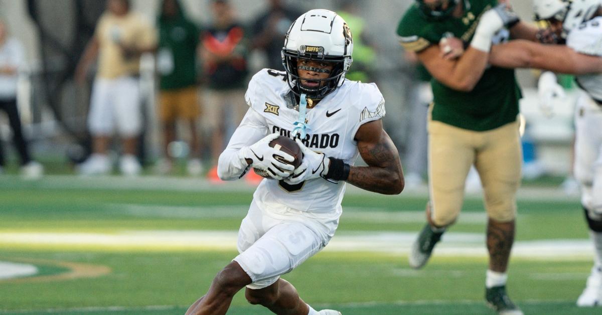 Jimmy Horn Jr. catches a first down in the Colorado-Colorado State game on Sept. 14, 2024.