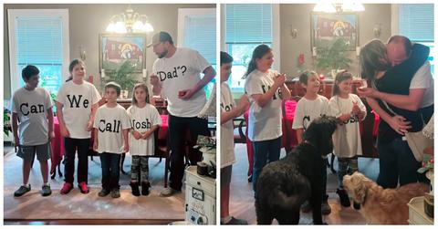 A man and his partner's kids take part in his surprise proposal.