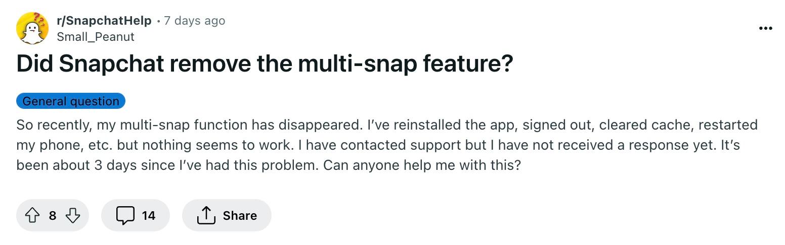 Reddit multi snap question