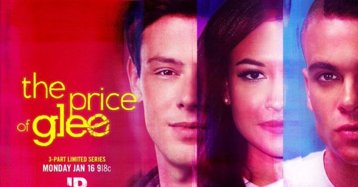 (l-r): Cory Monteith, Naya Rivera, and Mark Salling on the cover of 'The Price of Glee.'